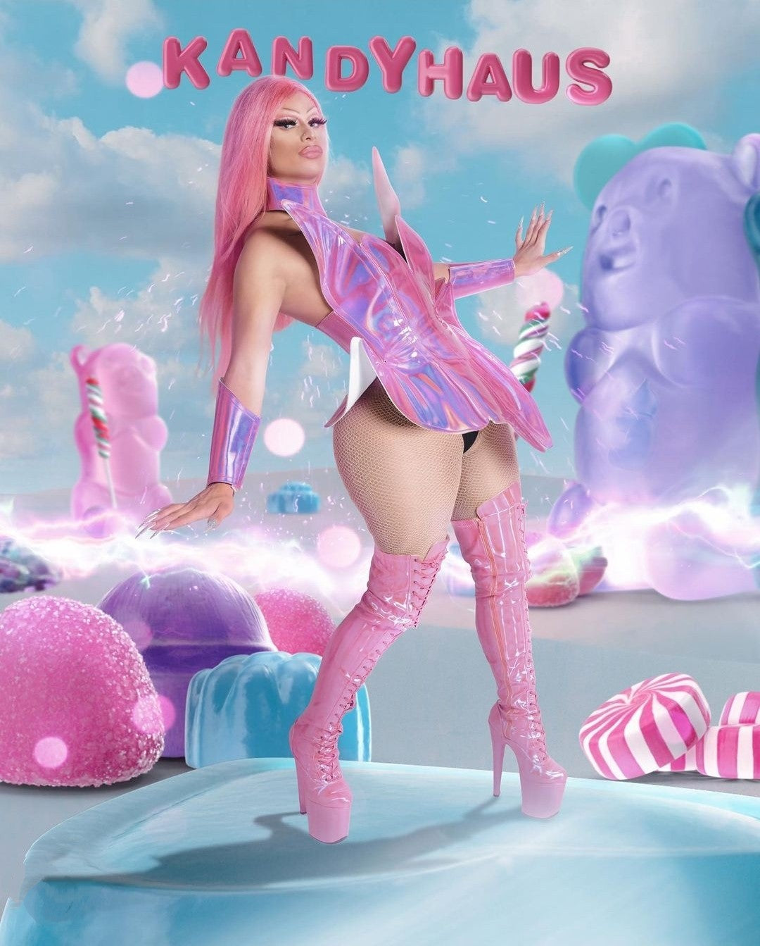 Paris Grande Pink thigh boots Dragpole shoes