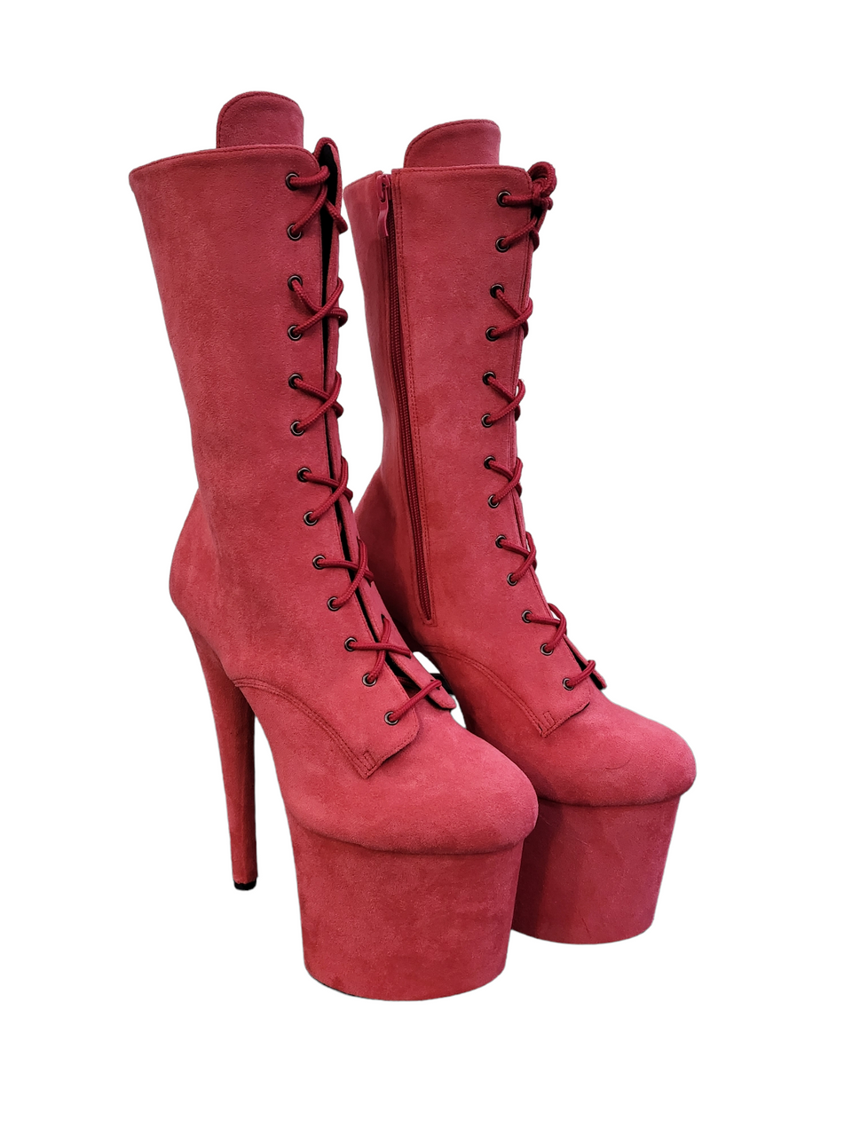 Coral Pink Faux Suede Platform Stiletto Drag Pole Boot
