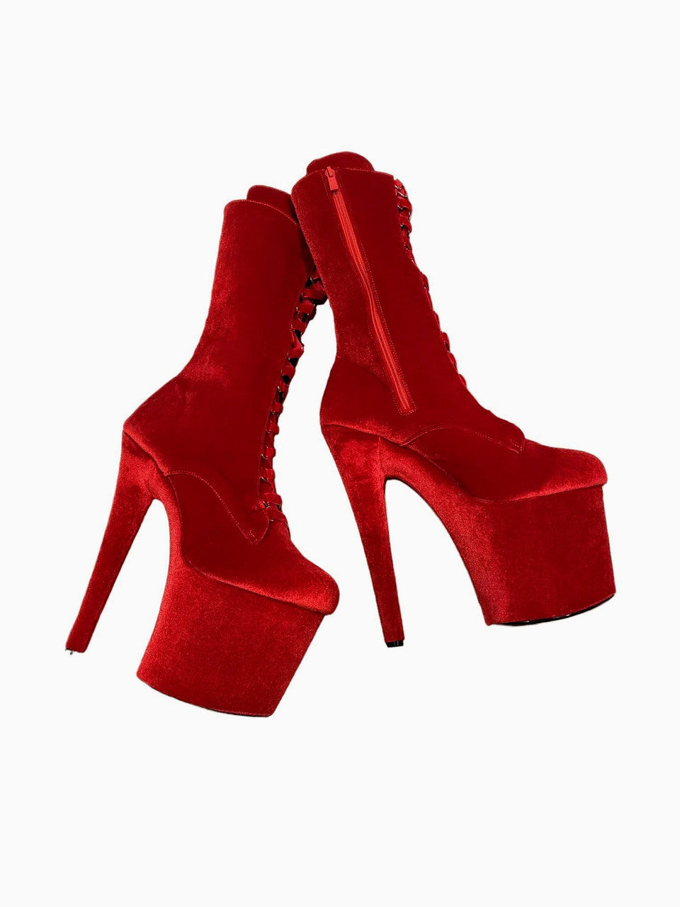 Red velvet platform shoes on sale