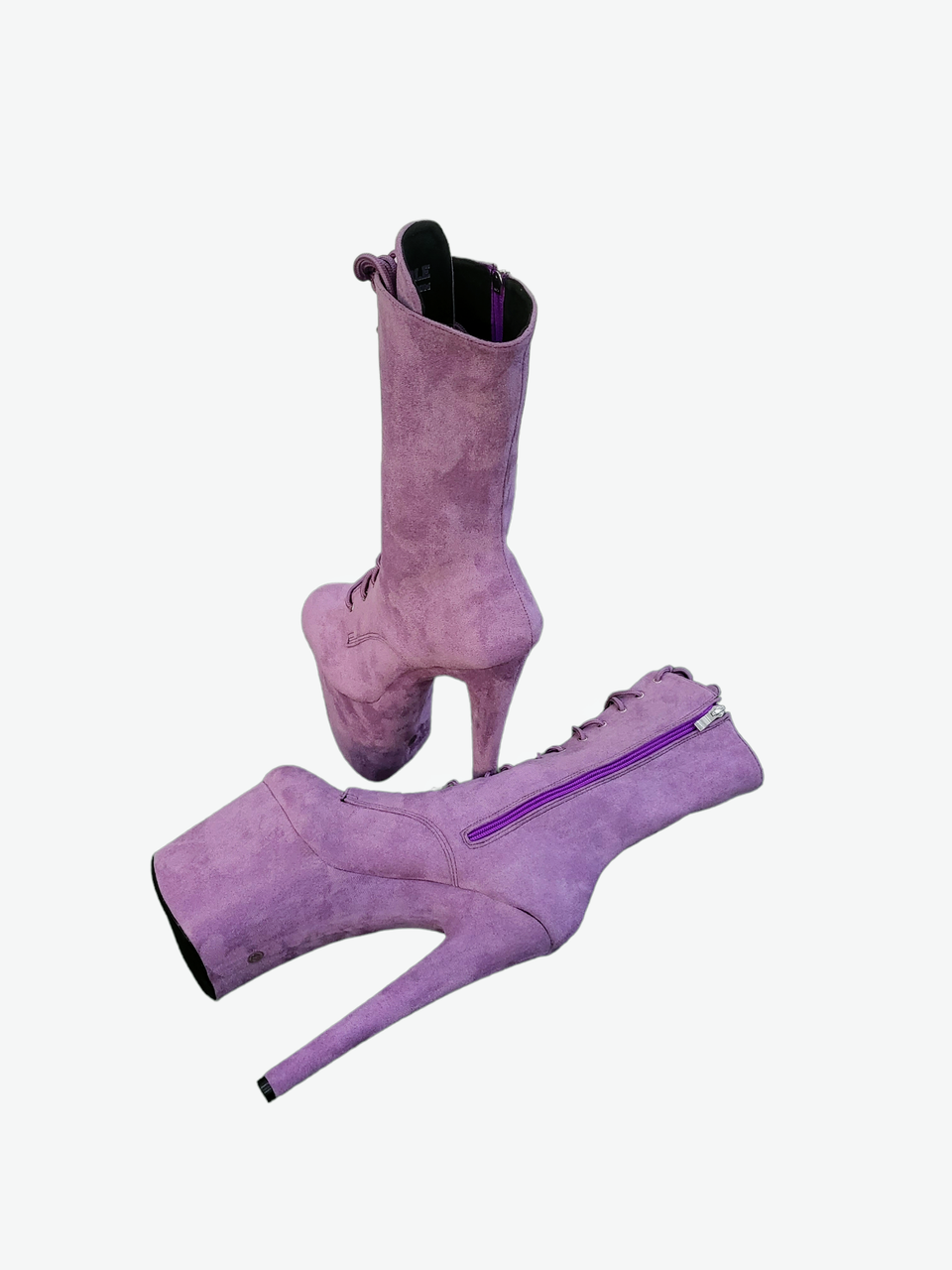 Lavender Lilac Faux Suede Platform Drag Pole Boot