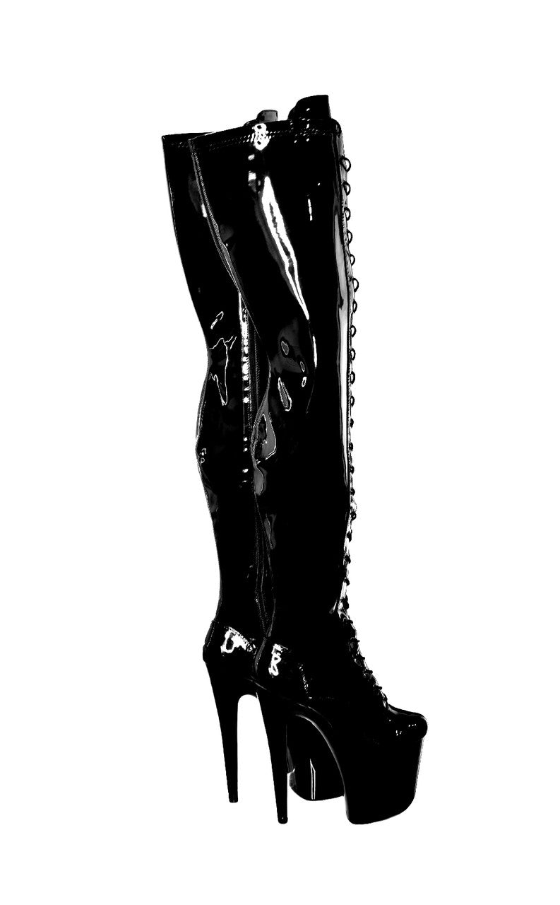 Shiny Gloss Black Thigh Platform Boot. 20cm 8 Inch.