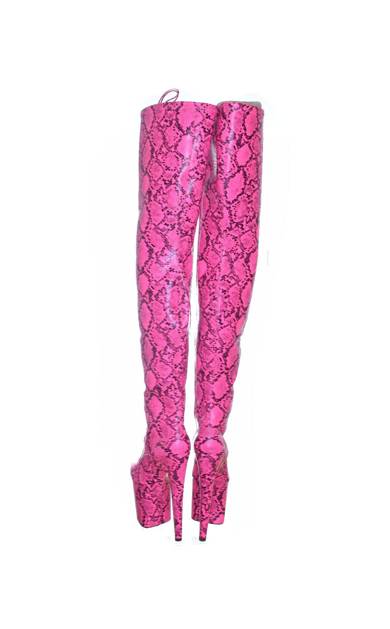 Snake Print OverKnee Pink Platform Boots