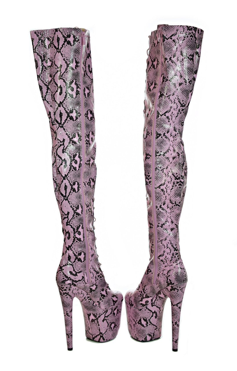 Pink Thigh High Platform Boots Drag Pole Shoes.