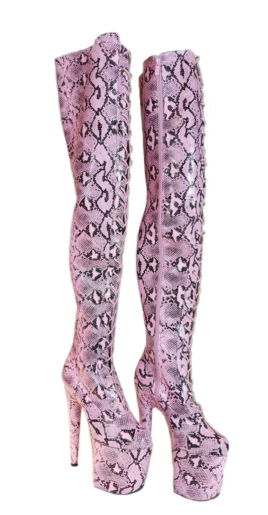 Pink Thigh High Platform Boots DragPole Shoes.  Pink Viper