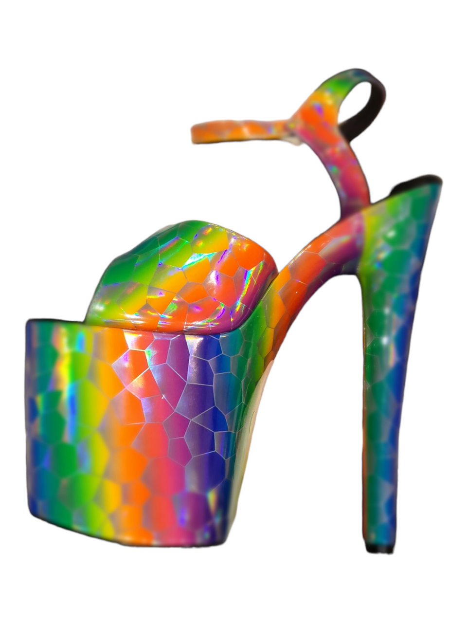 Rainbow Holographic Print DragPole Platform Sandal